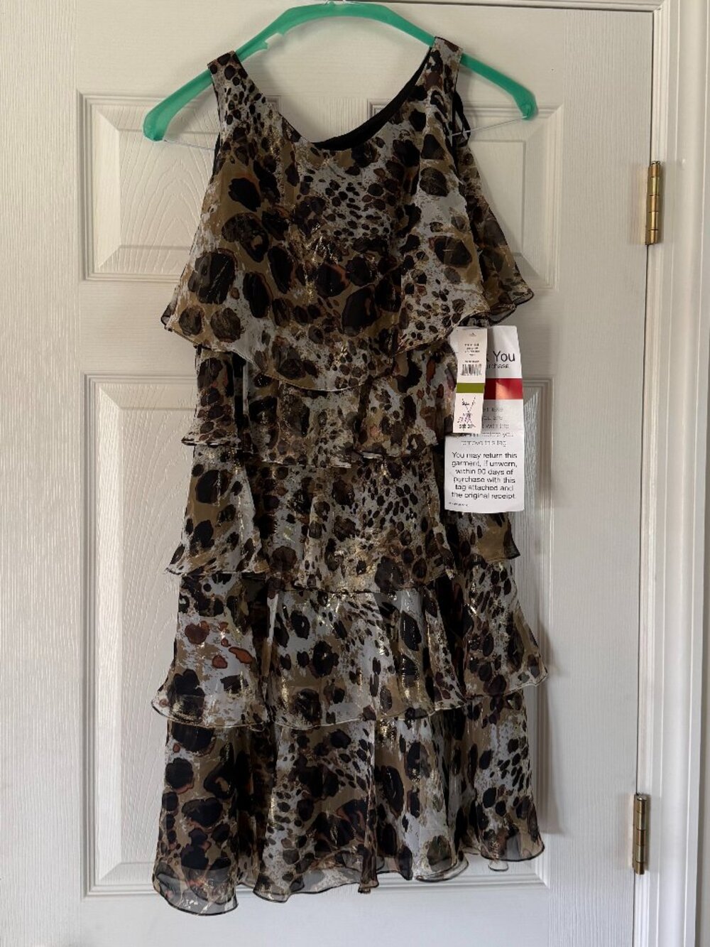 BRAND NEW S.L. Fashions Foil Tiered Brown Print Dress
